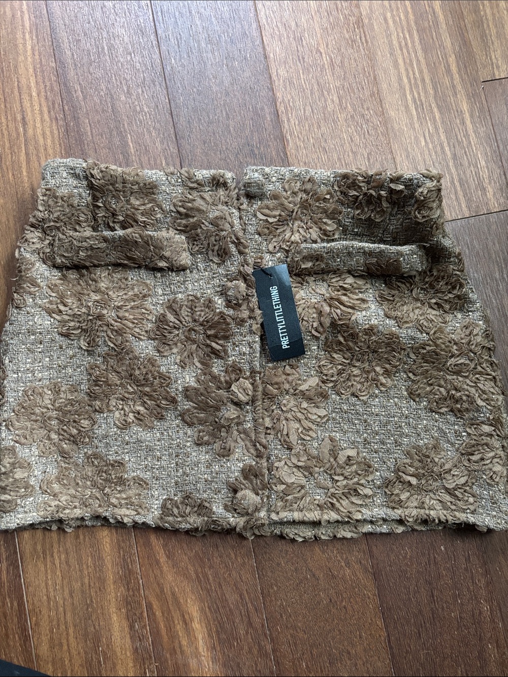 PRETTYLITTLETHING Brown Floral Bouclé Mini Skirt